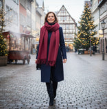 Maxi Schal aus 100% Baby-Alpaka mit Fransen - Bordeauxrot