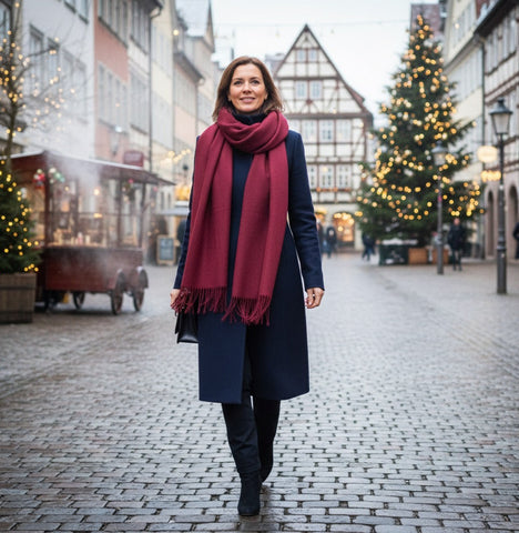 Maxi Schal aus 100% Baby-Alpaka mit Fransen - Bordeauxrot