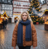 Maxi Schal aus 100% Baby-Alpaka mit Fransen - Blau